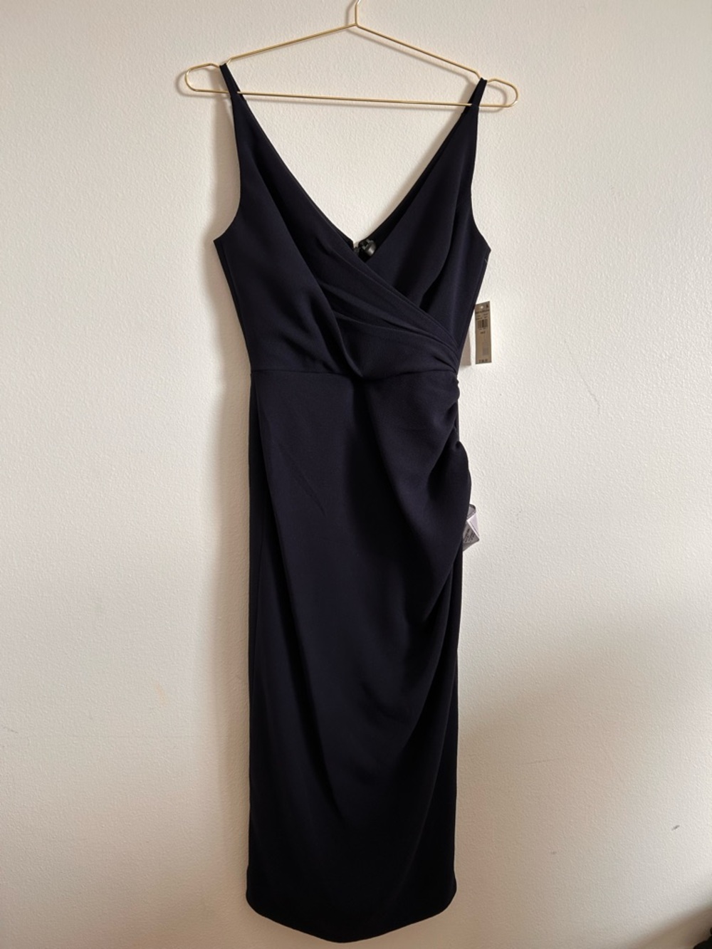 Dress the Population Black Sleeveless Wrap-Front Midi Dress